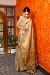 Golden Zari Pure Tissue Cotton Saree | Cotton Saree Ethnic Dori