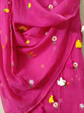 Pink Mul Mul Cotton Sarees with Multi Color Flower Embroidery