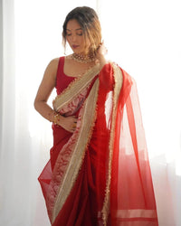 Red Banarasi Glass Tissue Silk Saree