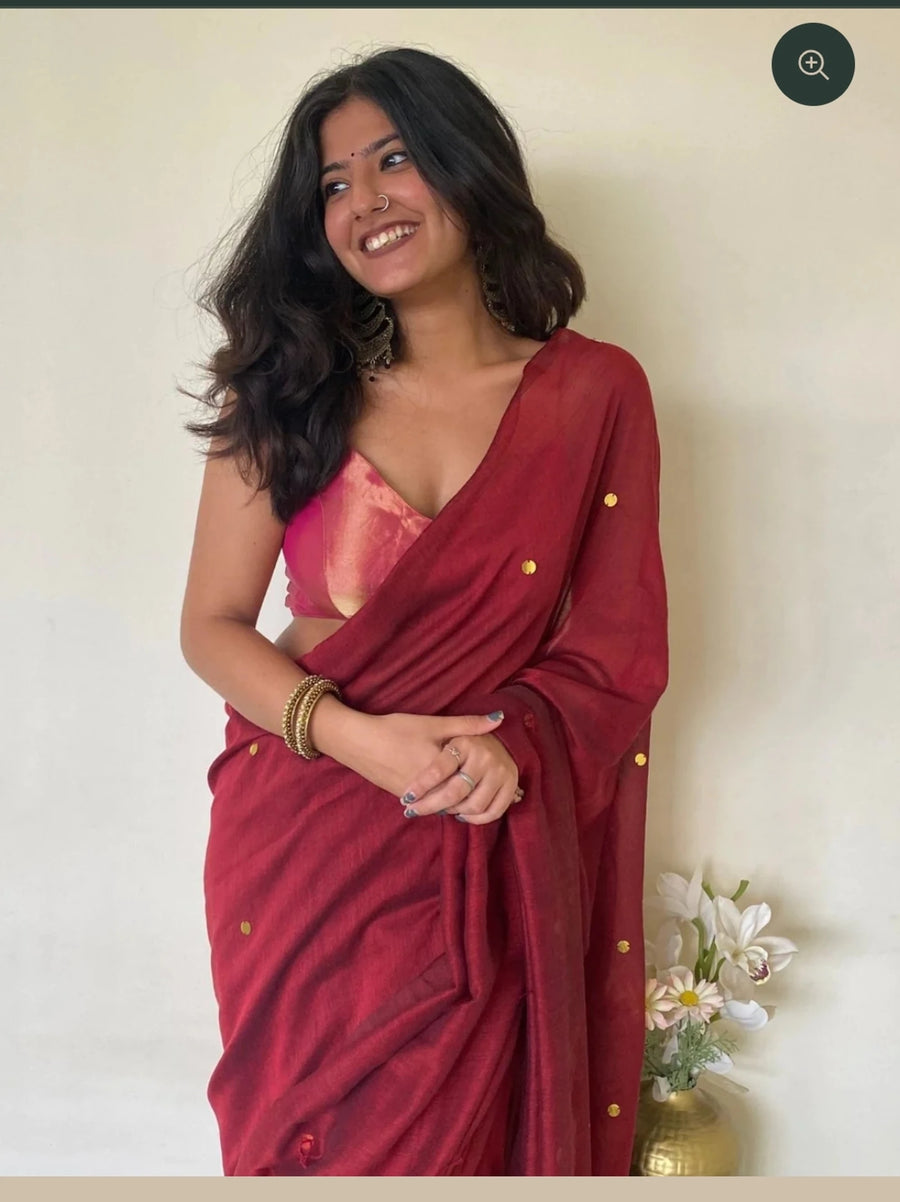 Maroon Khadi Cotton Saree | Cotton Saree Ethnic Dori