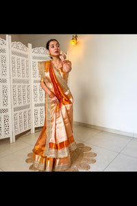 Rustic Gold Banarasi Glass Tissue Silk Saree