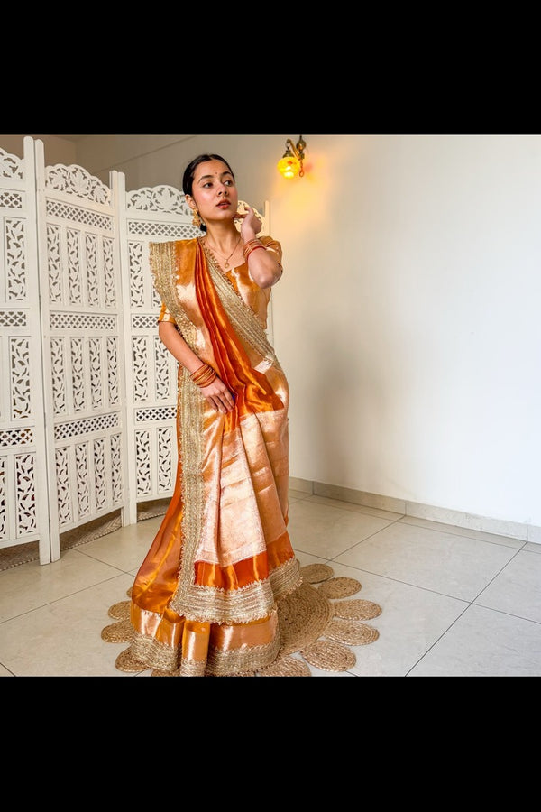 Rustic Gold Banarasi Glass Tissue Silk Saree