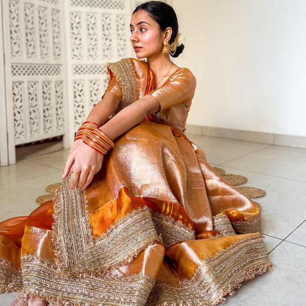 Rustic Gold Banarasi Glass Tissue Silk Saree