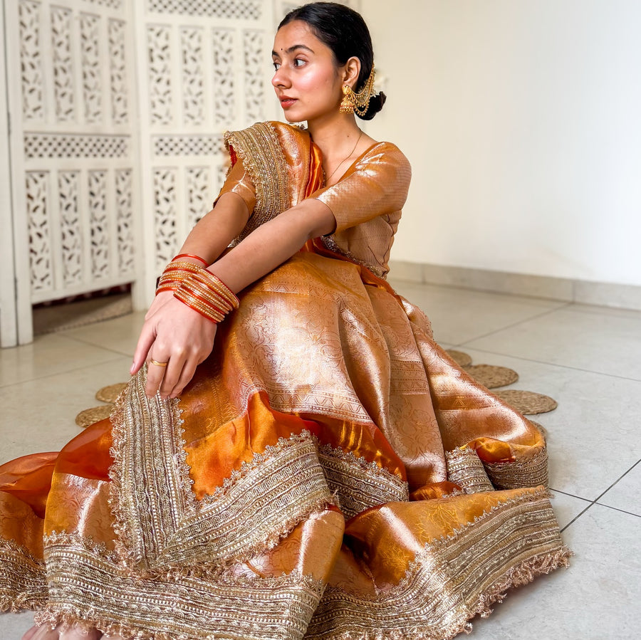 Rustic Gold Banarasi Glass Tissue Silk Saree