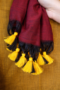 Maroon & Golden Double Color Khadi Cotton Saree