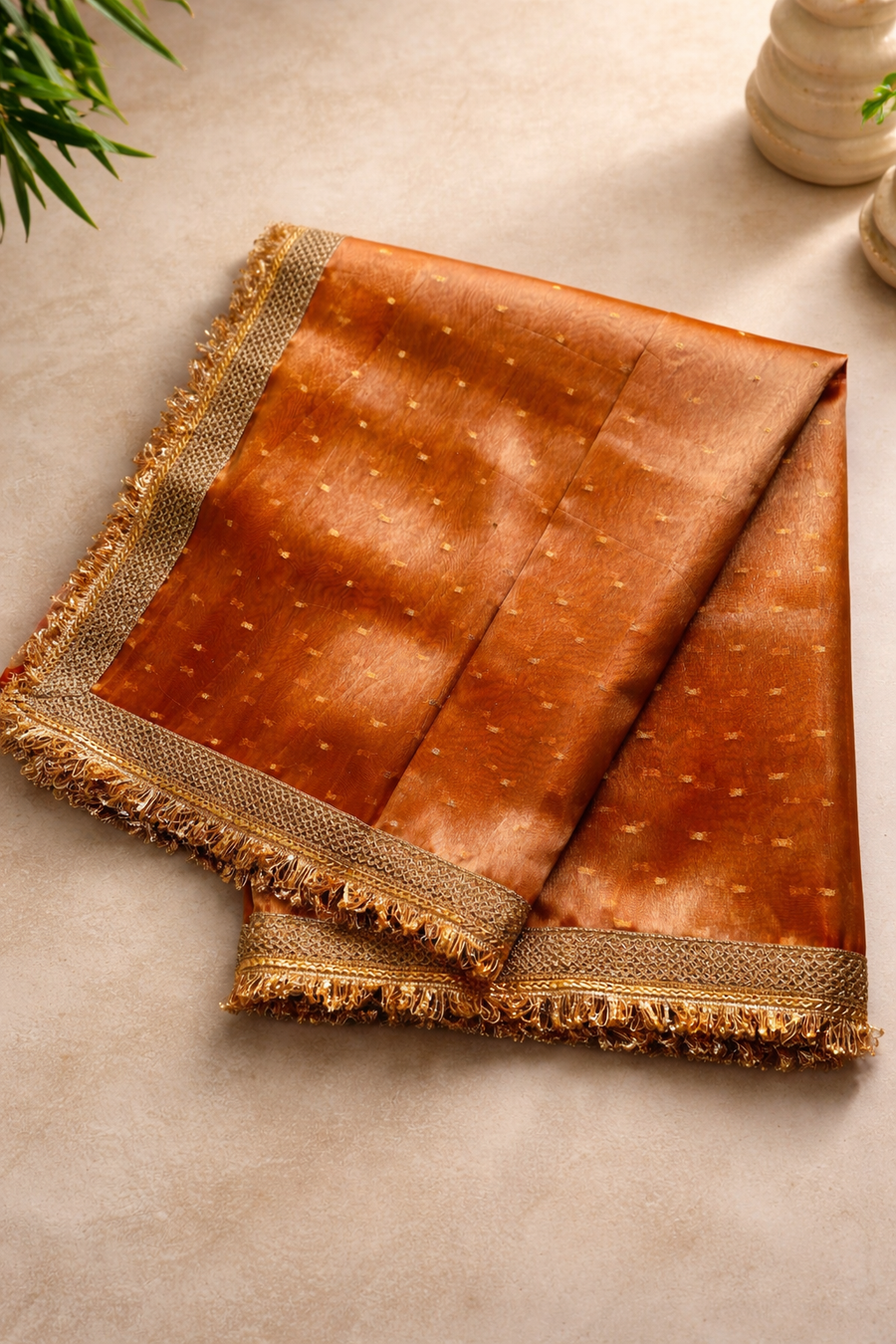 Rustic Gold Banarasi Glass Tissue Silk Saree