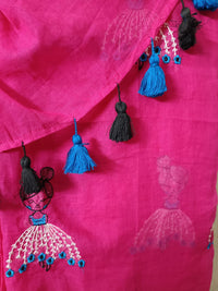 Magenta Mul Mul Cotton Sarees with Doll Embroidery