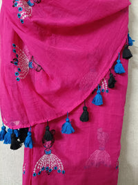 Magenta Mul Mul Cotton Sarees with Doll Embroidery