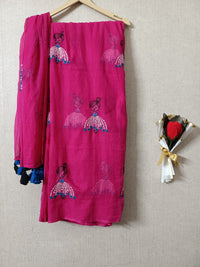 Magenta Mul Mul Cotton Sarees with Doll Embroidery