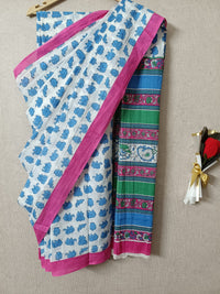 White & Blue Tanya Mittal Inspired Quirky Cotton Sarees