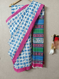 White & Blue Tanya Mittal Inspired Quirky Cotton Sarees