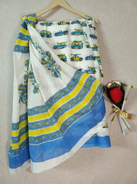White & Blue Tanya Mittal Inspired Quirky Cotton Sarees