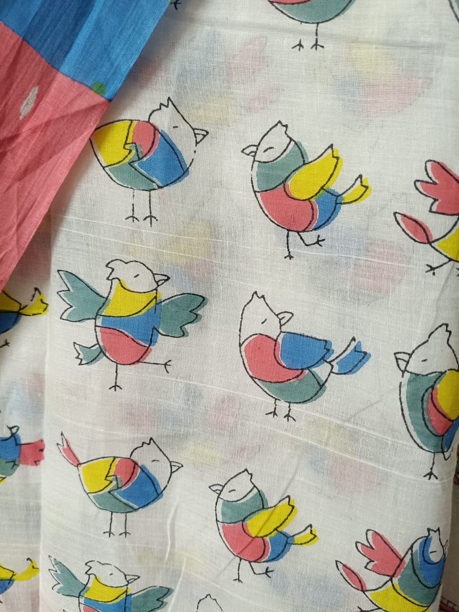Pastel Pankhi Parade Quirky Cotton Saree By Ethnic Dori