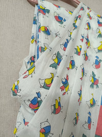 Pastel Pankhi Parade Quirky Cotton Saree By Ethnic Dori