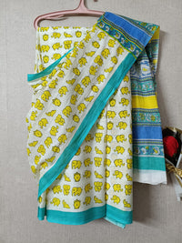 Yellow Jumbo Jingles Quirky Cotton Saree By Ethnic Dori