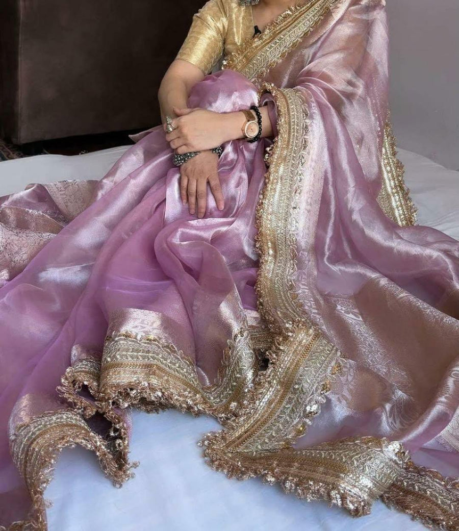 Mauve Mist Banarasi Glass Tissue Saree  By Ethnic Dori