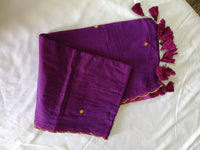 Gulnaar Purple Mul Mul Cotton Saree with Tassels  By Ethnic Dori