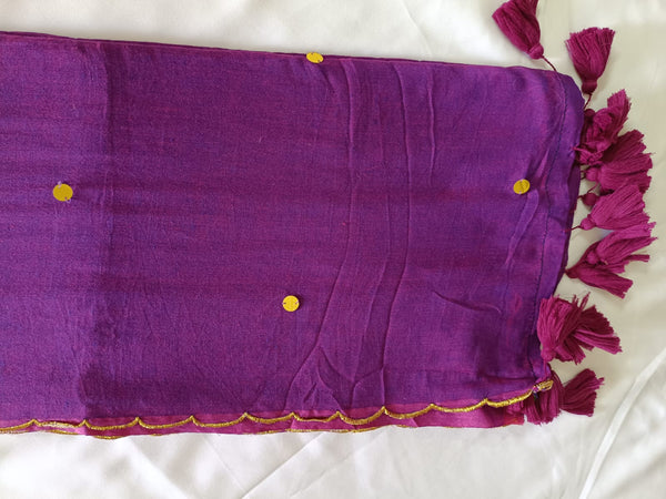 Gulnaar Purple Mul Mul Cotton Saree with Tassels  By Ethnic Dori