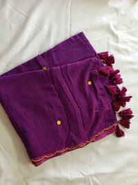 Gulnaar Purple Mul Mul Cotton Saree with Tassels  By Ethnic Dori