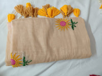 Beige Sunflower Charm Mul Mul Cotton Saree  By Ethnic Dori