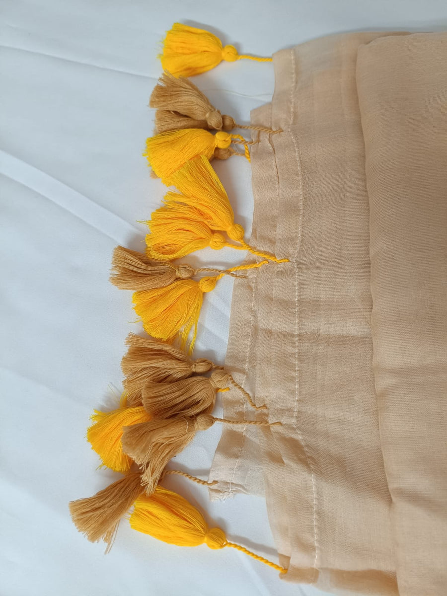 Beige Sunflower Charm Mul Mul Cotton Saree  By Ethnic Dori