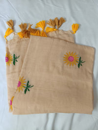 Beige Sunflower Charm Mul Mul Cotton Saree  By Ethnic Dori