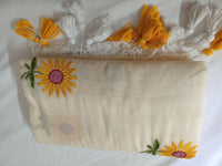 Off White Sunflower Charm Mul Mul Cotton Saree  By Ethnic Dori