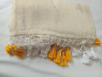 Off White Sunflower Charm Mul Mul Cotton Saree  By Ethnic Dori