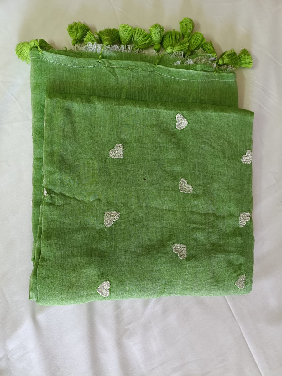 Minty Love Mul Mul Cotton Saree with Tassels  By Ethnic Dori