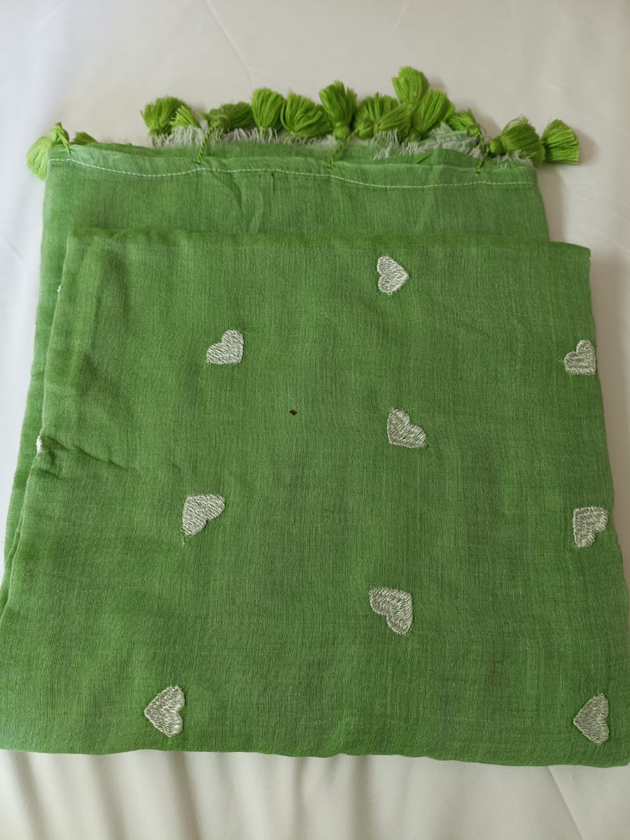 Minty Love Mul Mul Cotton Saree with Tassels  By Ethnic Dori