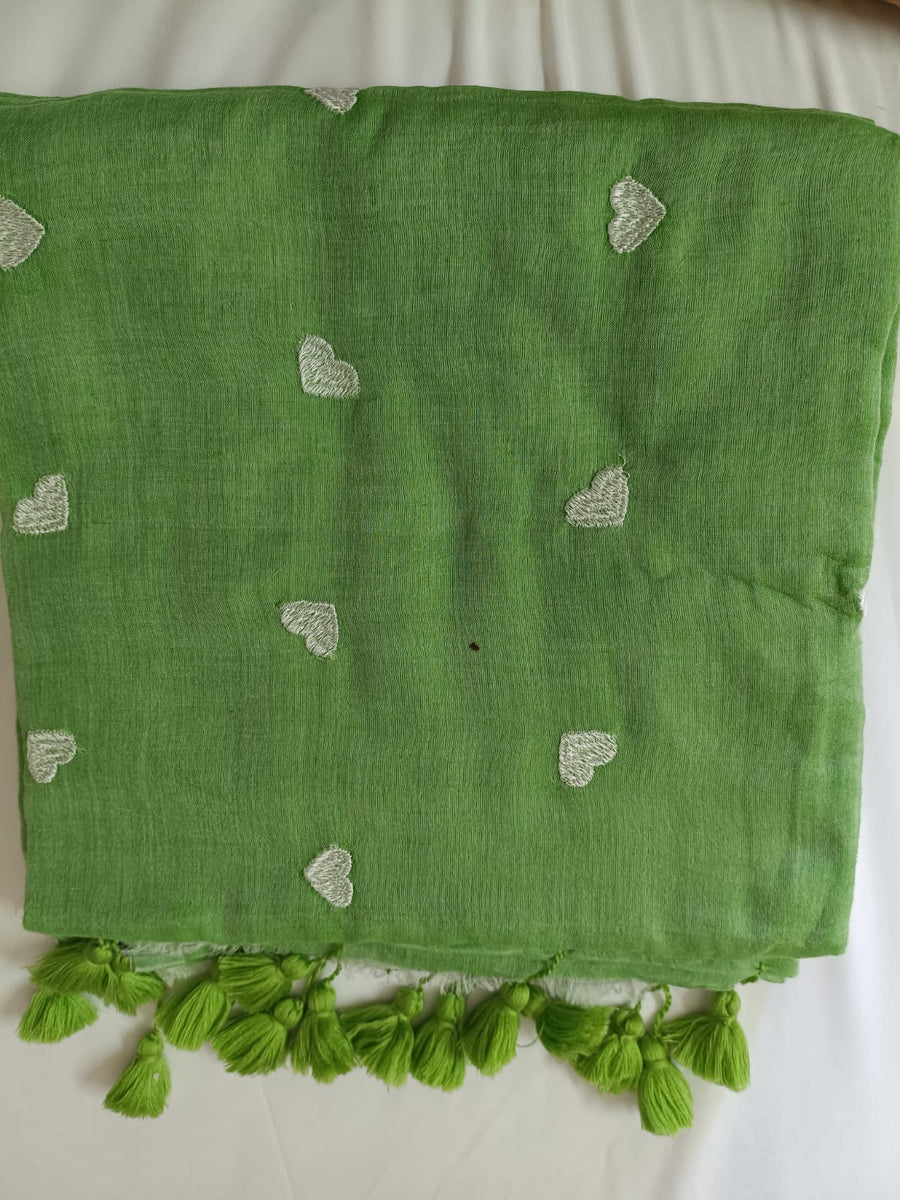 Minty Love Mul Mul Cotton Saree with Tassels  By Ethnic Dori