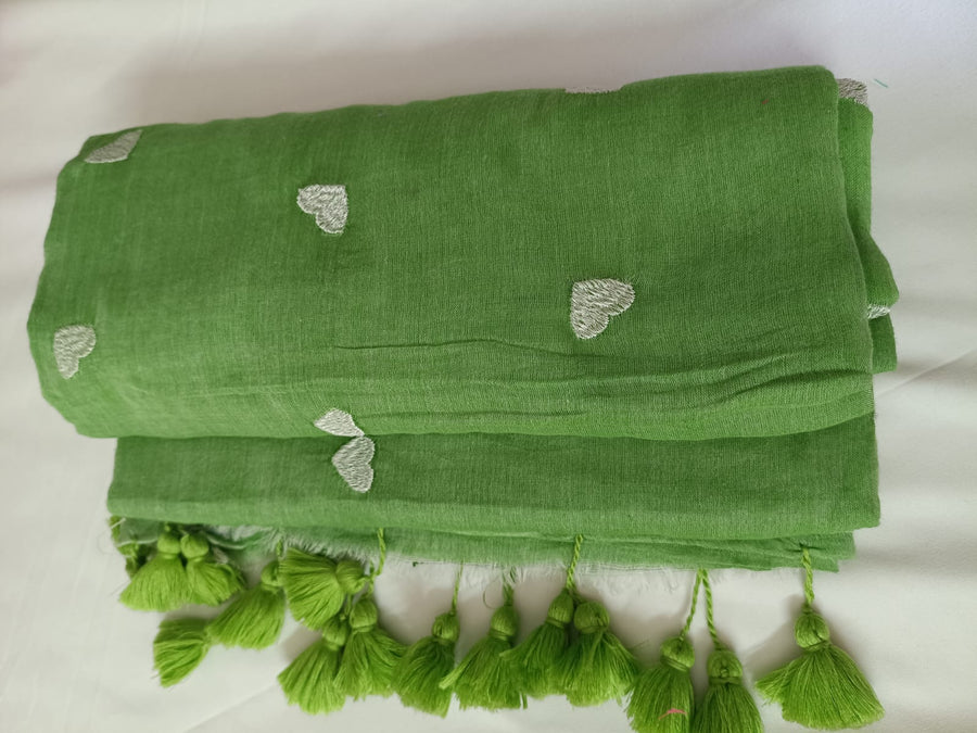 Minty Love Mul Mul Cotton Saree with Tassels  By Ethnic Dori