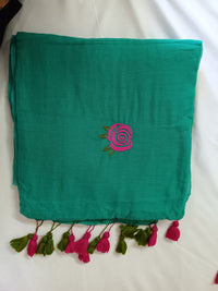 Emerald Gulab Mul Mul Cotton Saree with Tassels  By Ethnic Dori