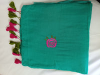 Emerald Gulab Mul Mul Cotton Saree with Tassels  By Ethnic Dori