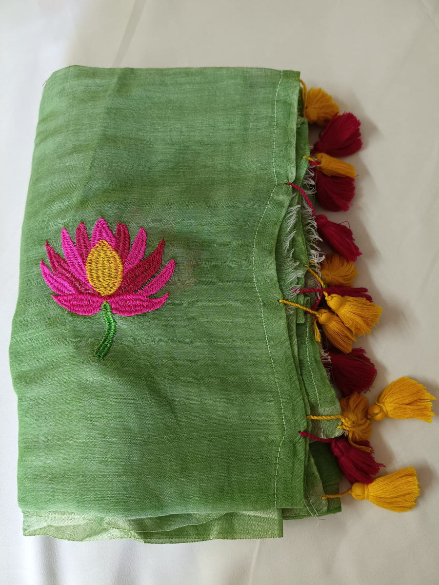 Hari Kamal Grace Mul Mul Cotton Saree  By Ethnic Dori