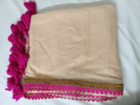 Biege Pink Lace Border Mul Mul Cotton Saree  By Ethnic Dori