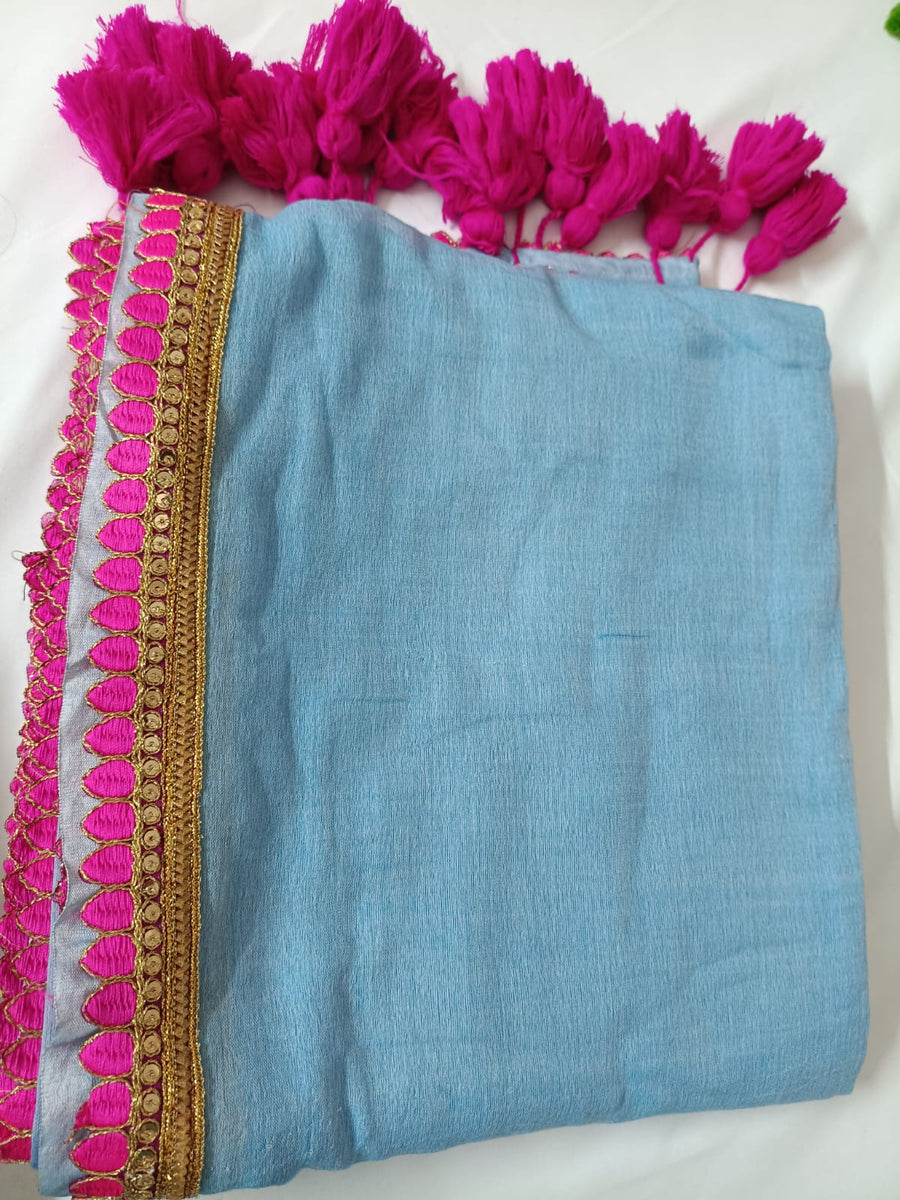 Aqua Grace Pink Lace Border Mul Mul Cotton Saree  By Ethnic Dori