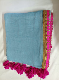 Aqua Grace Pink Lace Border Mul Mul Cotton Saree  By Ethnic Dori