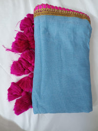Aqua Grace Pink Lace Border Mul Mul Cotton Saree  By Ethnic Dori