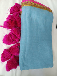 Aqua Grace Pink Lace Border Mul Mul Cotton Saree  By Ethnic Dori