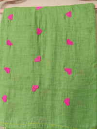 Green Love Mul Mul Cotton Saree with Tassels By Ethnic Dori