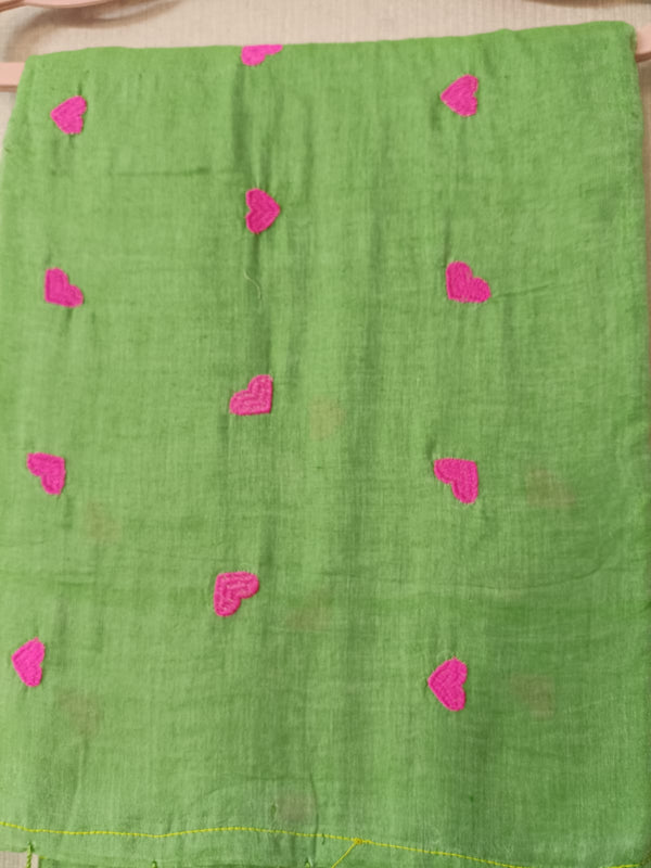 Green Love Mul Mul Cotton Saree with Tassels By Ethnic Dori