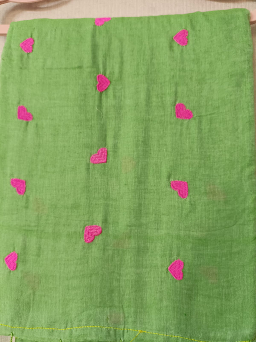Green Love Mul Mul Cotton Saree with Tassels By Ethnic Dori
