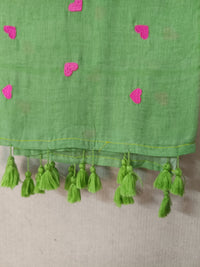 Green Love Mul Mul Cotton Saree with Tassels By Ethnic Dori