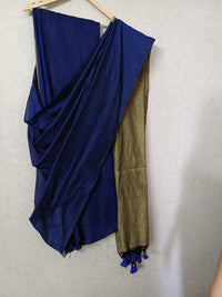 Double Color Khadi Cotton Navy Blue & Golden Saree