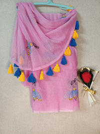 Pink Mul Mul Cotton Sarees with Doll Embroidery