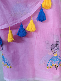 Pink Mul Mul Cotton Sarees with Doll Embroidery
