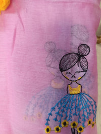 Pink Mul Mul Cotton Sarees with Doll Embroidery