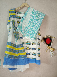 White & Blue Tanya Mittal Inspired Quirky Cotton Sarees