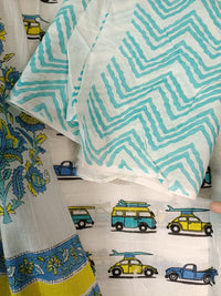 White & Blue Tanya Mittal Inspired Quirky Cotton Sarees